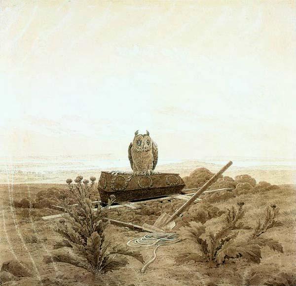 Caspar David Friedrich Landscape with Grave, Coffin and Owl oil painting image